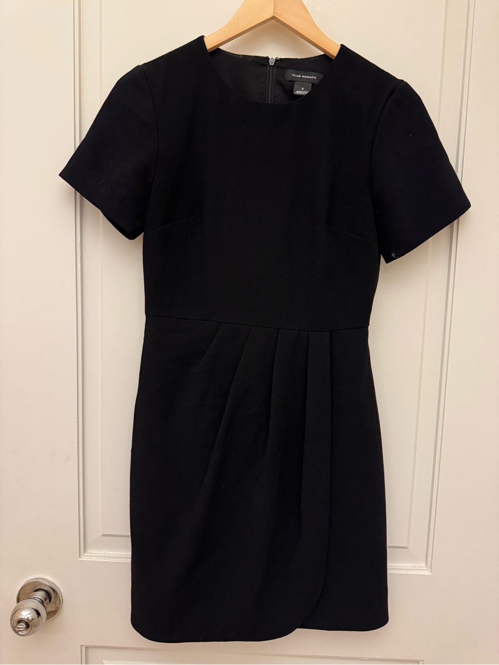 Club Monaco Black Short Sleeve Pleated Sheath Dress